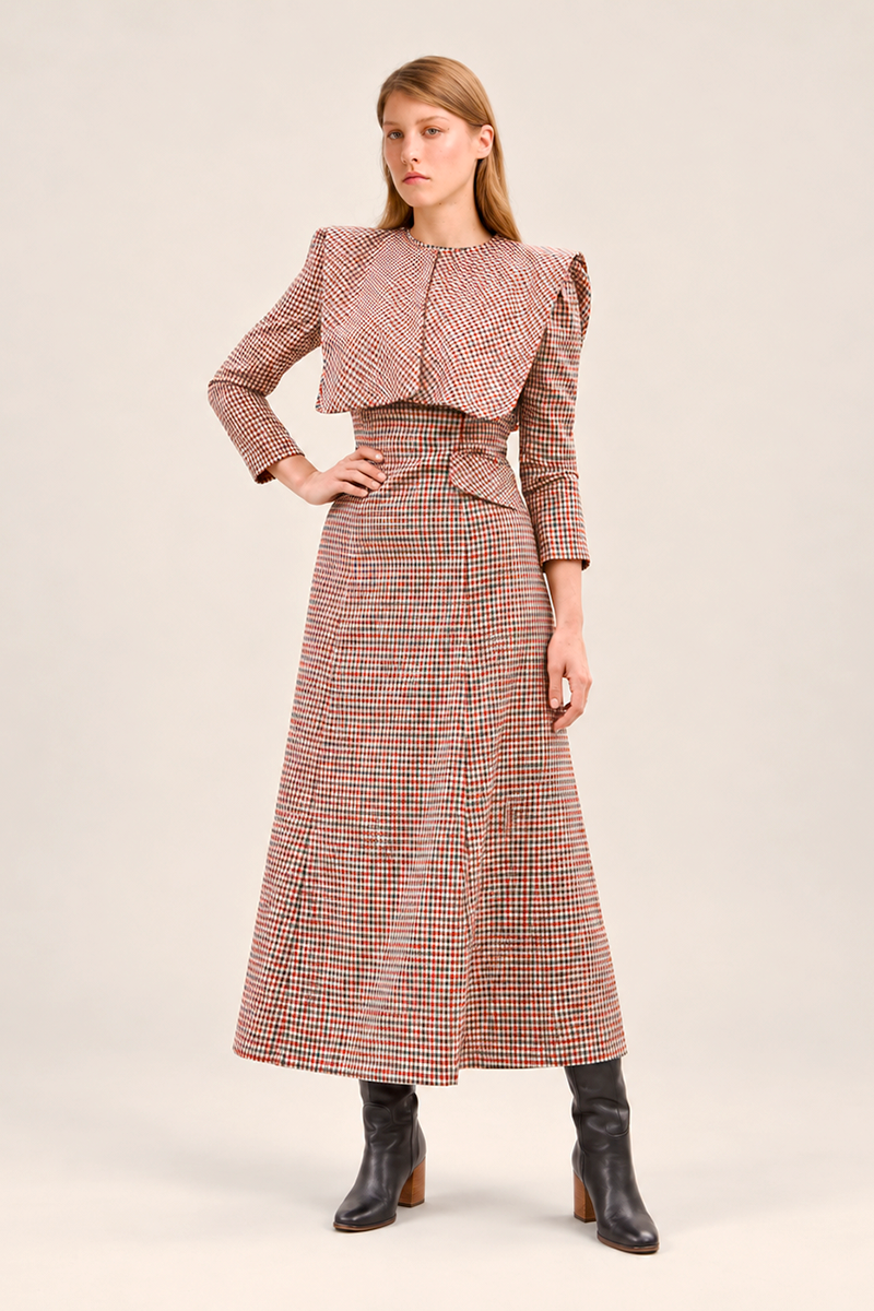 Robe Babisa à carreaux bordeaux