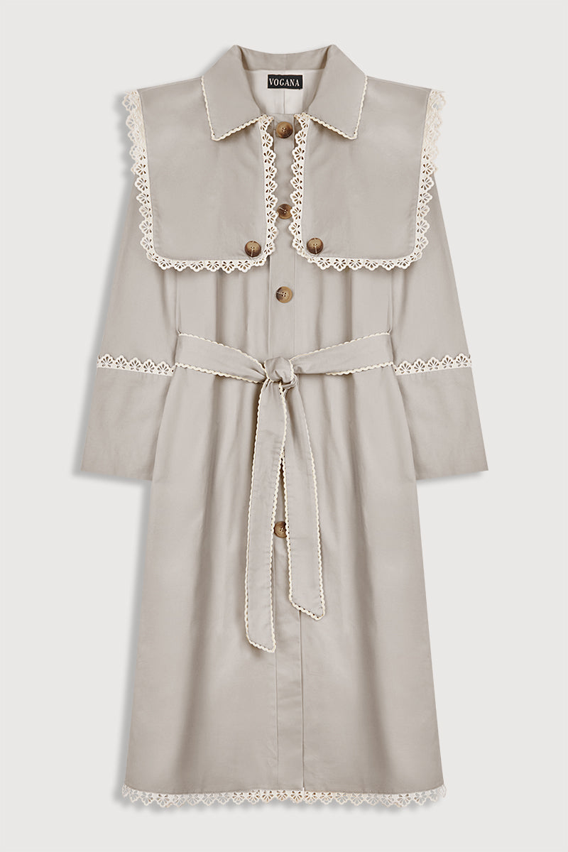 Gabardina mujer Beige Puntilla