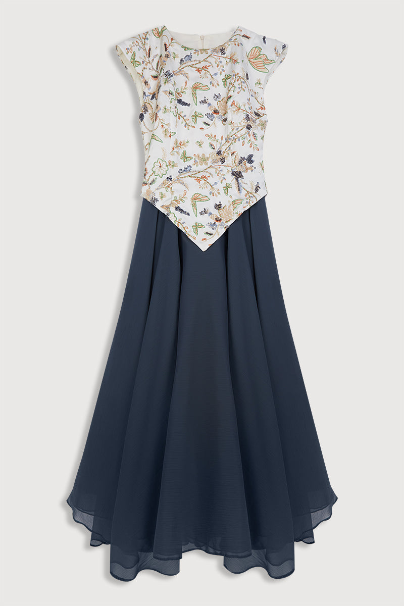 Vestido midi azul y blanco