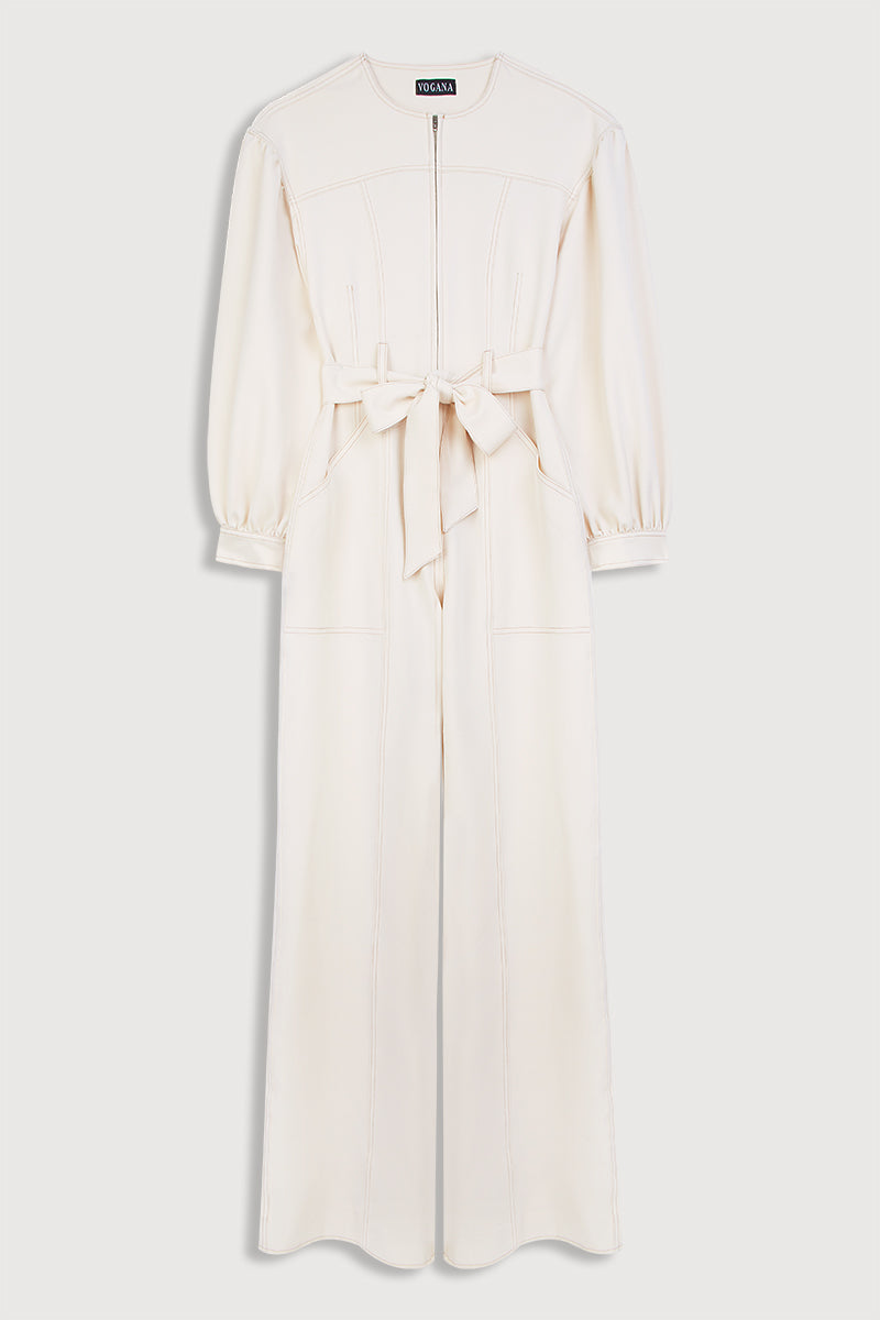 Mono largo con manga abullonada, con lazada y cremallera delantera