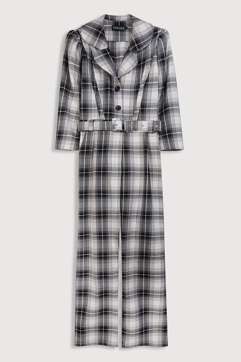 Mono de manga larga abullonada y escote en uve con solapa.